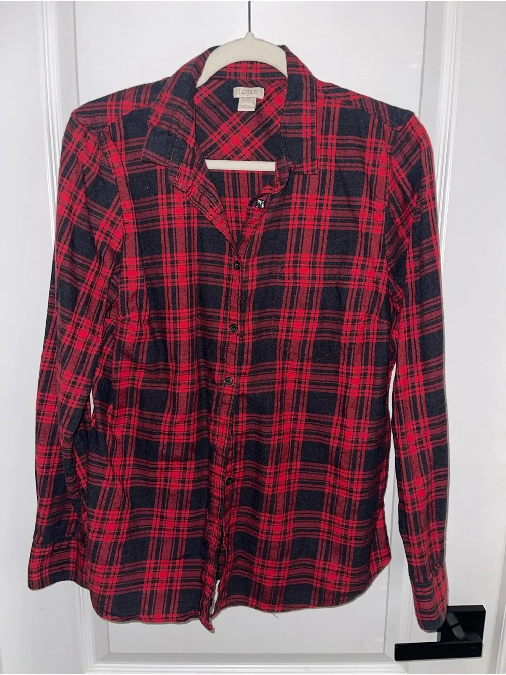 Women’s J.Crew Red Black Plaid Flannel Button Up Shirt Medium